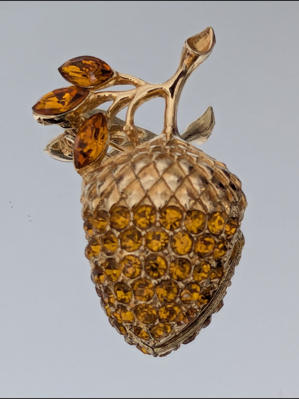 Amber Crystal Acorn Brooch
